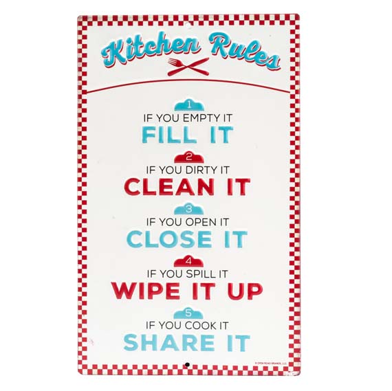 90160948-s Kitchen Rules Embossed Tin Sign