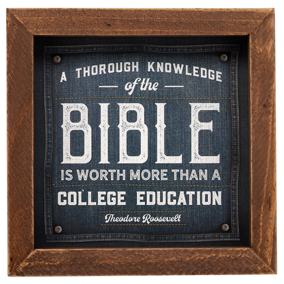 90168039-s Knowledge Of The Bible Rustic Wood Frame Table Topper