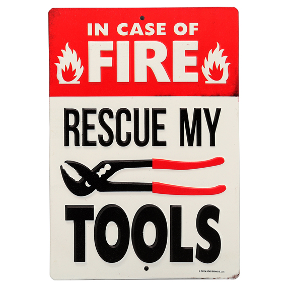 90168928-s Rescue My Tools Rustic Embossed Tin Sign