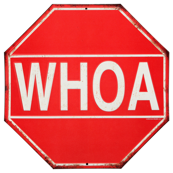 90162779-s Whoa Stop Sign Rustic Embossed Tin Sign