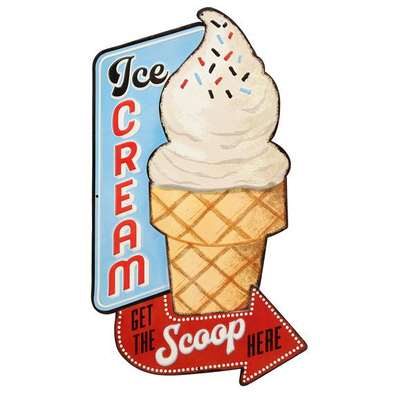 90169036-s Ice Cream Here Rustic Embossed Tin Sign
