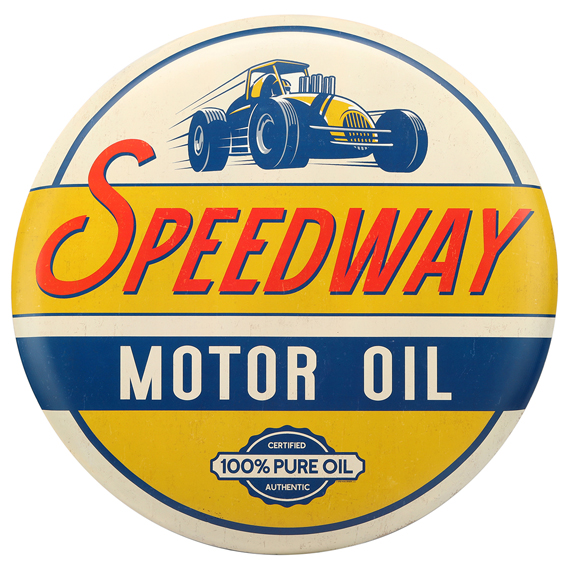 90169057-s Speedway Motor Oil Tin Button Sign