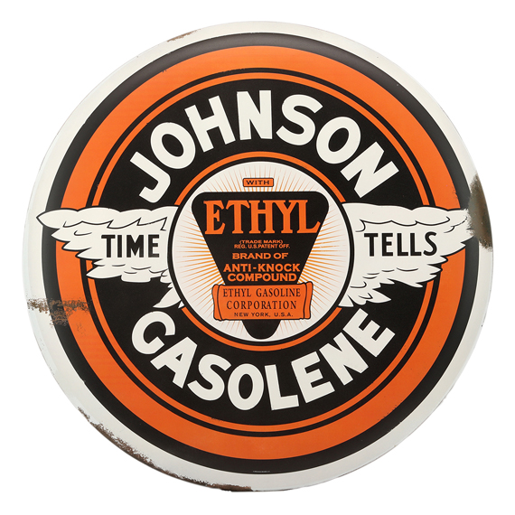 90169251-s Johnson Gasolene Rustic Tin Button Sign