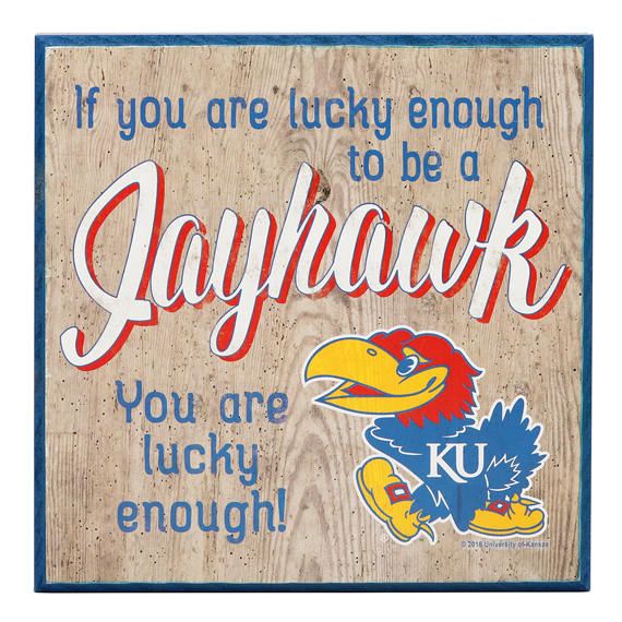90161658-s Lucky Enough Jayhawk Wood Table Topper
