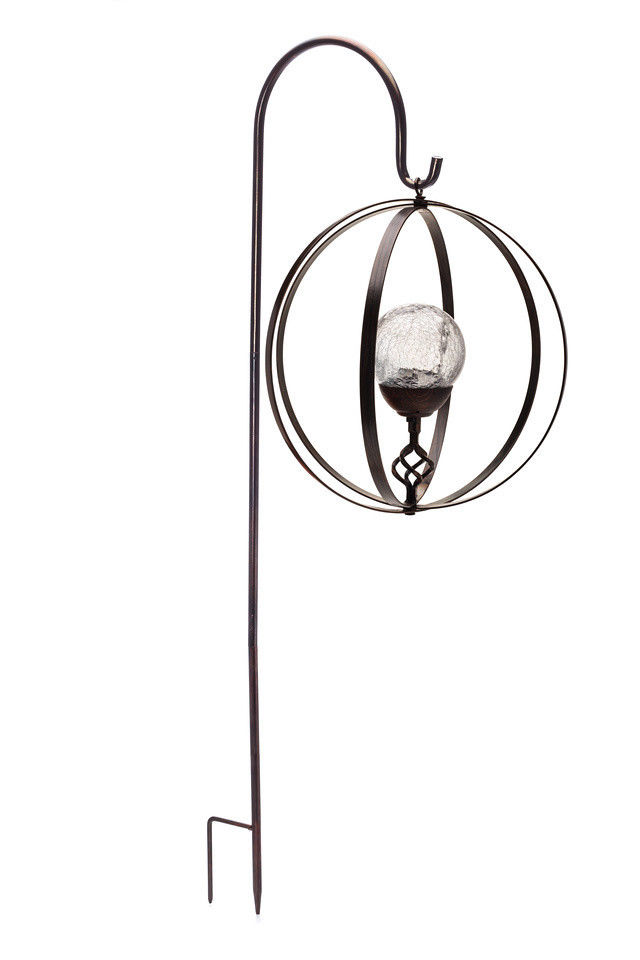 531-hs0002 Solar Hanging Sphere Pathway Light With Hook - Silver