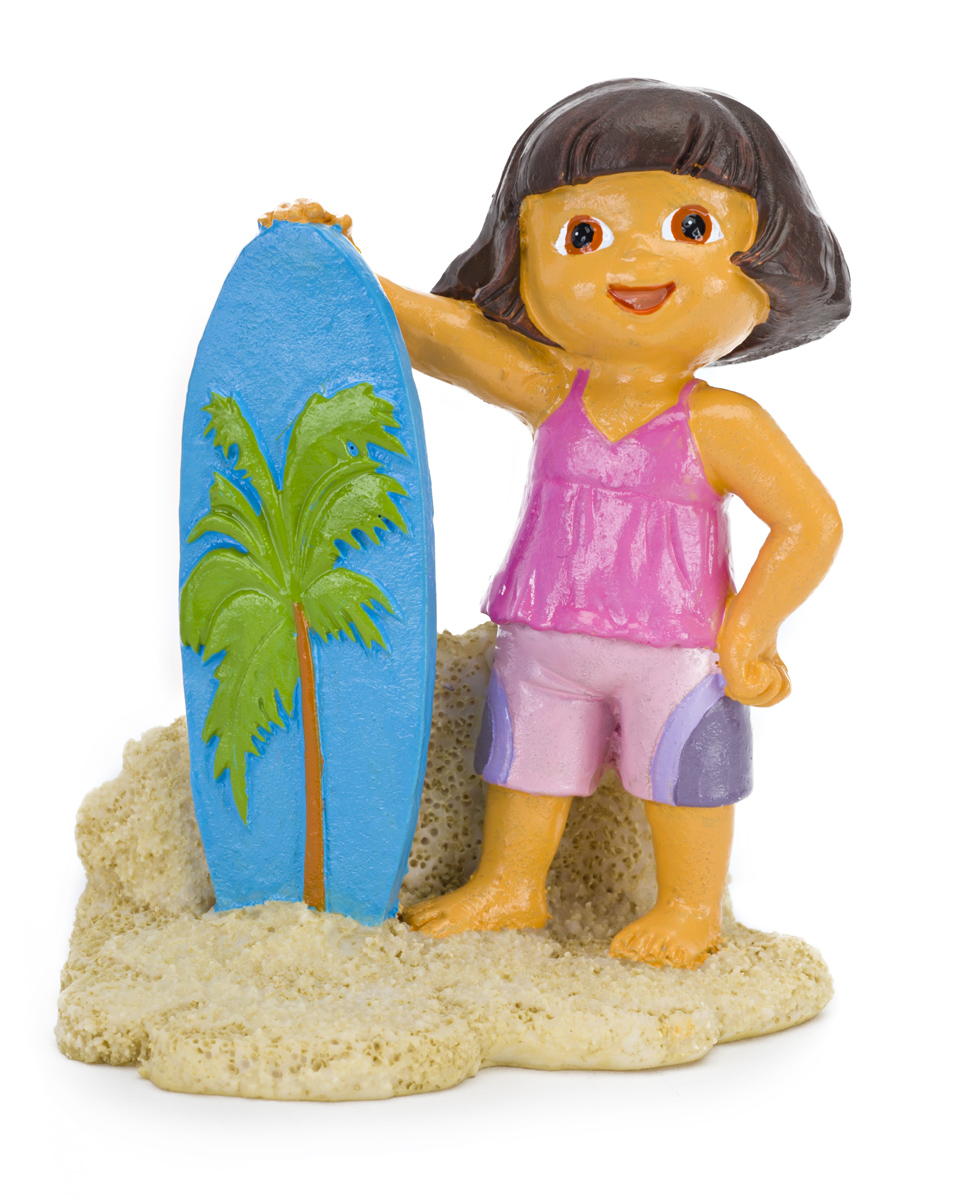 Dora Explorer With Surfboard Aquarium Ornament, 3 In.