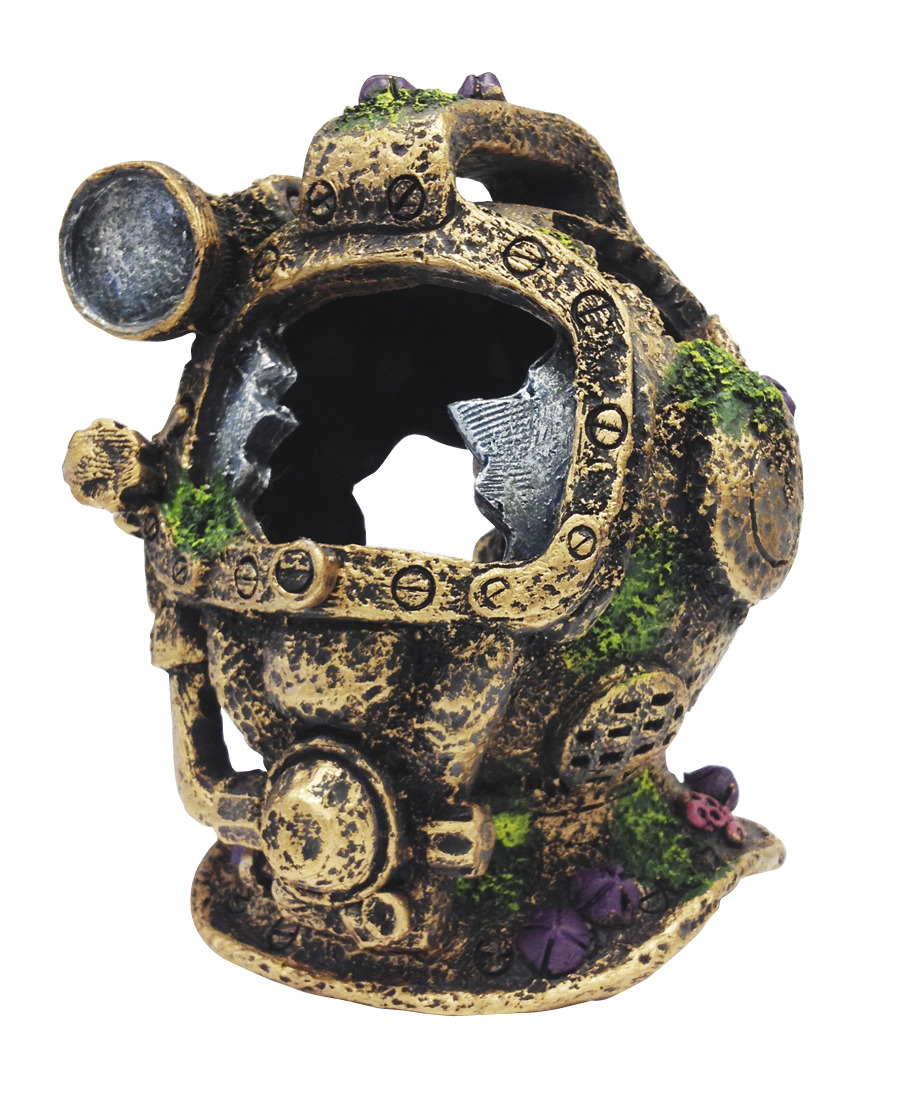 Penn Plax Rr1592 Aquarium Painted Diving Helmet Resin Ornament With Hideaway