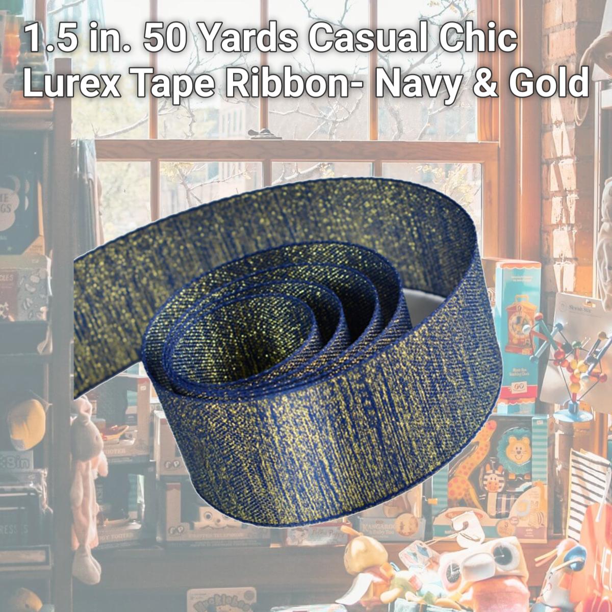 Picture of Papillon Ribbon & Bow R097095-38-0365-GOLD 1.5 in. 50 Yards Casual Chic Lurex Tape Ribbon- Navy & Gold