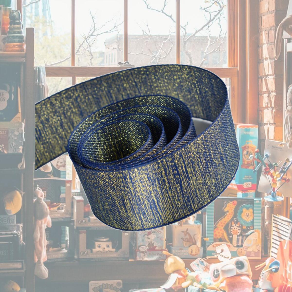Picture of Papillon Ribbon & Bow R097095-38-0365-GOLD 1.5 in. 50 Yards Casual Chic Lurex Tape Ribbon- Navy & Gold