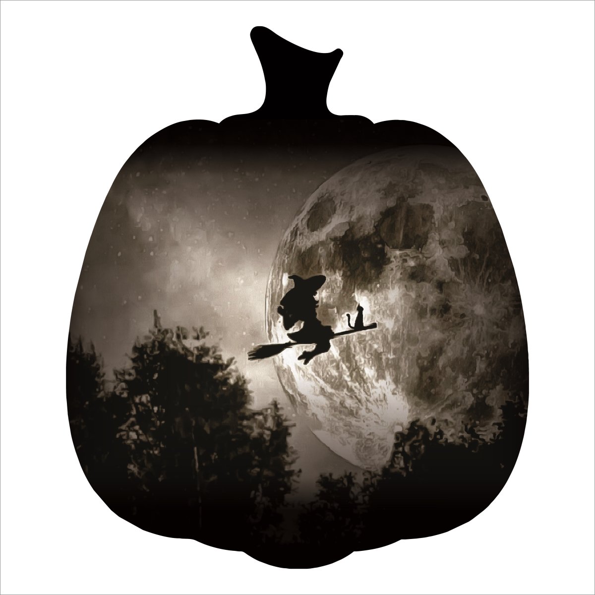 Fall-18witch 18 In. Seasonal Pumpkin Silhouette Metal Laser Cut Wall Art With Striking Image Of A Flying Witch