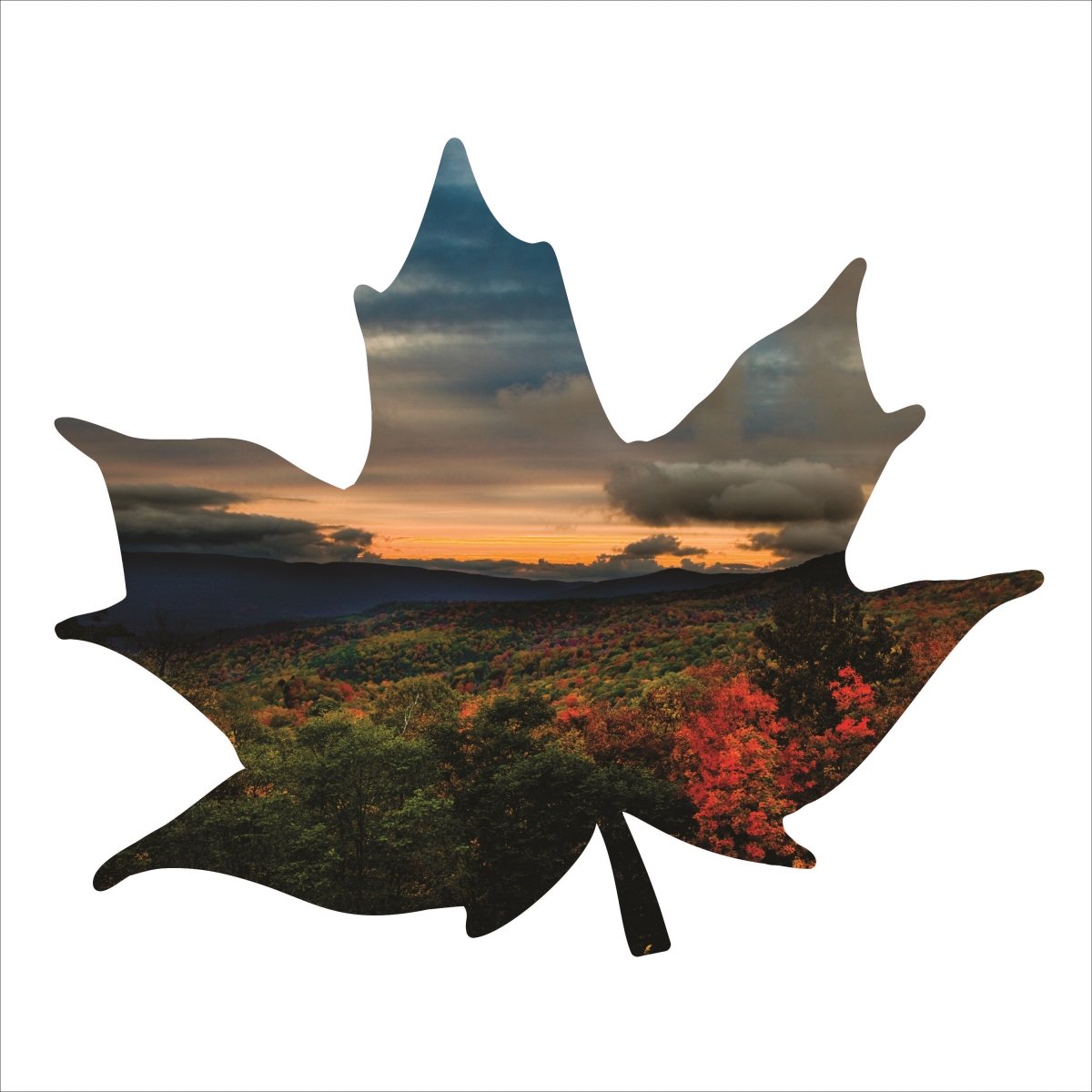 Mapleleaf-18mountainleaf 18 In. Seasonal Maple Leaf Silhouette Metal Laser Cut Wall Art With Striking Images Of Rolling Mountains