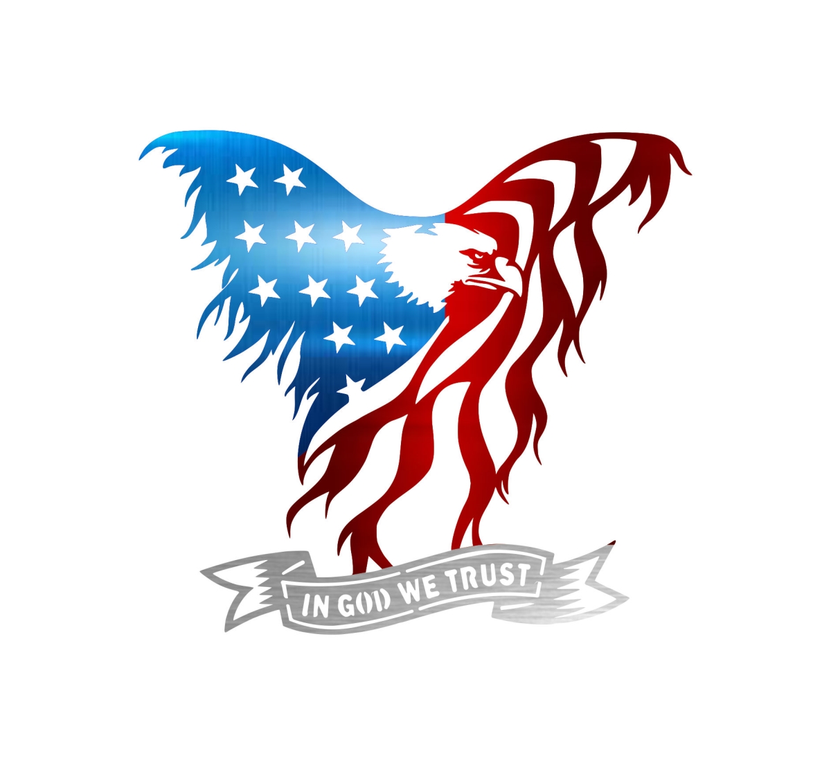 Americaneagle-18painted 18 In. Patriotic American Eagle Steel Laser Cut Wall Art With Vivid Blue & Red In God We Trust Banner