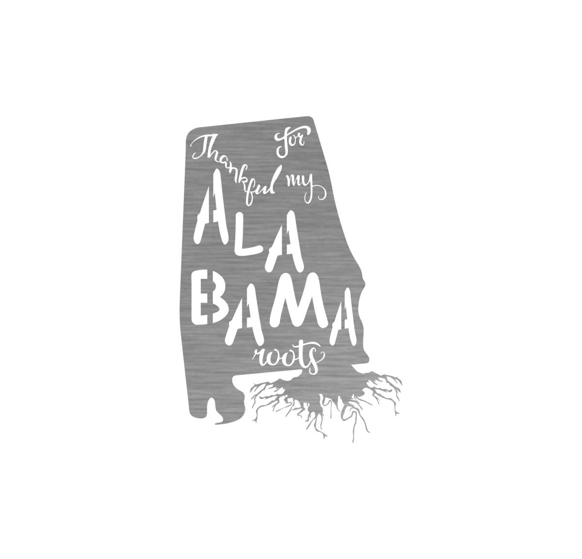 Alabamaroots-30ss 30 In. State Alabama Roots Steel Laser Cut Wall Art In Shiny Natural Steel