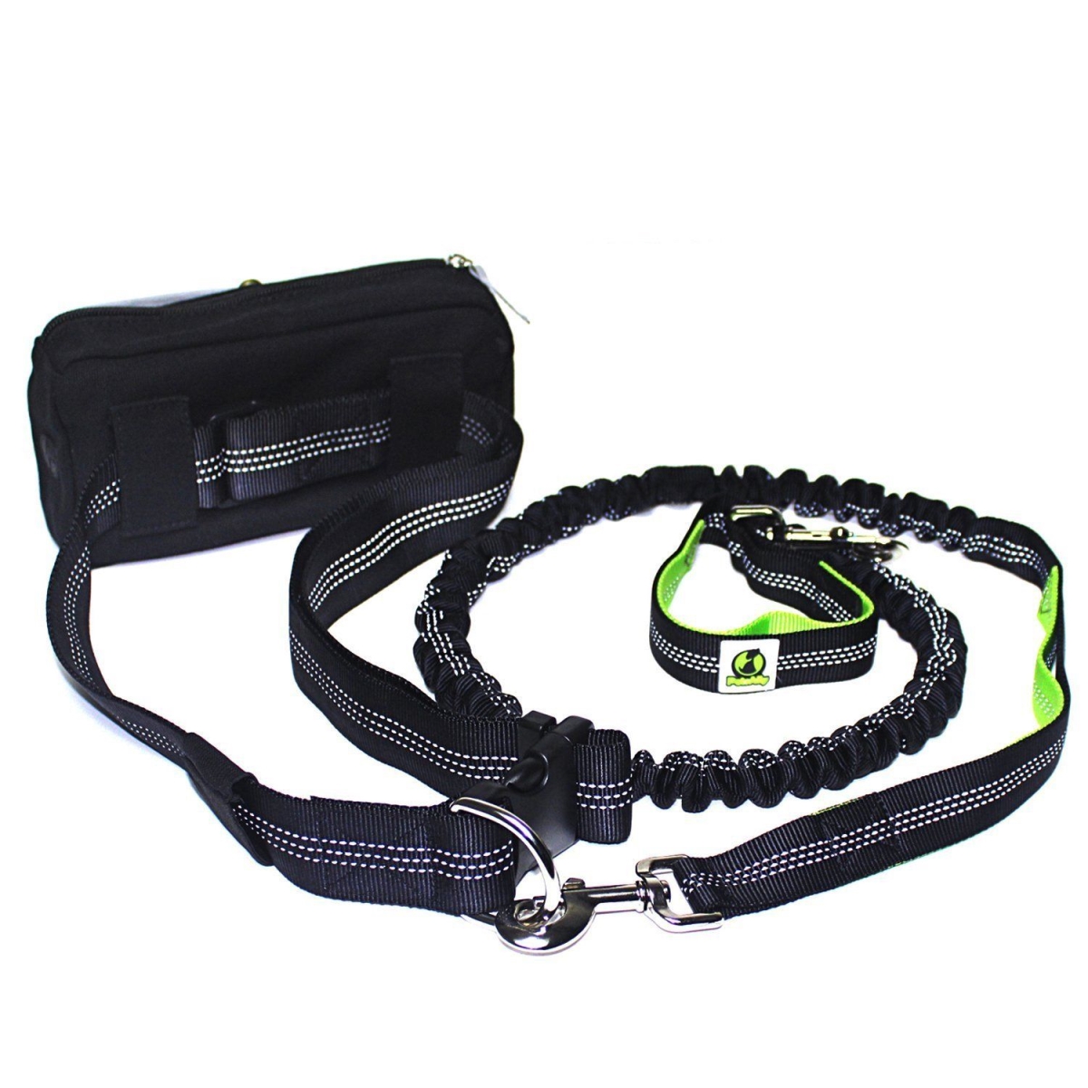 Dle943 Durable Dual Handle Bungee 54 In. Hands Free Medium & Large Dog Leash, Reflective Adjustable Waist Belt