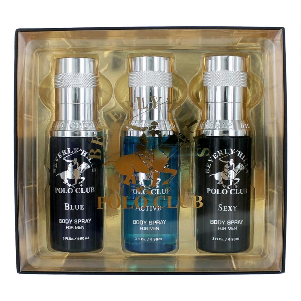 Amgpcbh3bs4 Bhpc Body Spray Collection By Gift Set For Men - Sexy, Active & Blue - 3 Piece