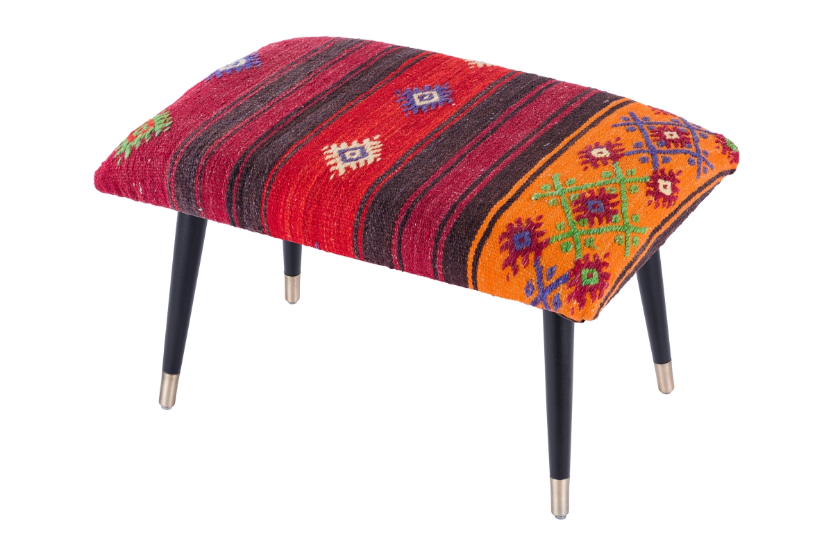 Par-04 Bosphorus Collection Vintage Kilim Cover Ottoman, Yellow & Red - 24 X 16 X 16 In.