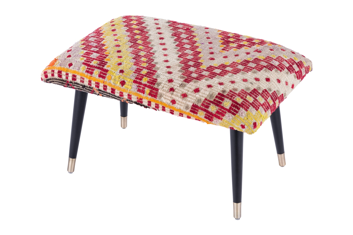 Par-32 Bosphorus Collection Vintage Kilim Cover Ottoman, Red & White - 24 X 16 X 16 In.