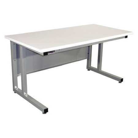 Basic Workstation Model Cantilever Heavy Duty Workbench, White Esd Laminate With 90 Deg Rolled Front Edge, Light Gray Frame - 60 X 30 X 30 In.