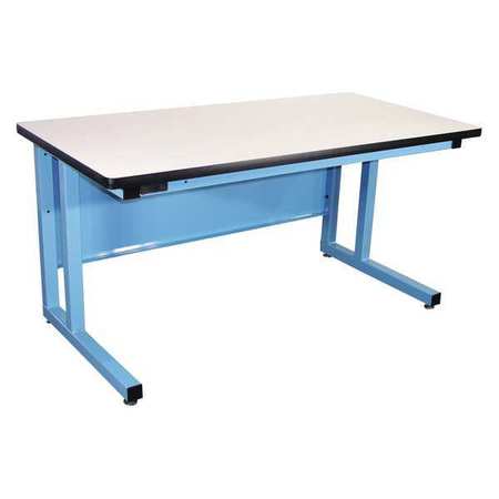 Basic Workstation Model Cantilever Heavy Duty Workbench, White Esd Laminate With Black T Mold, Light Blue Frame - 60 X 30 X 30 In.