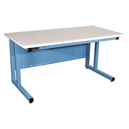 Basic Workstation Model Cantilever Heavy Duty Workbench, White Esd Laminate With 90 Deg Rolled Front Edge, Light Blue Frame - 60 X 30 X 30 In.