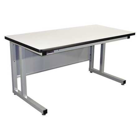 Basic Workstation Model Cantilever Heavy Duty, White Plastic Laminate With Black T Mold, Light Gray Frame - 72 X 30 X 30 In.