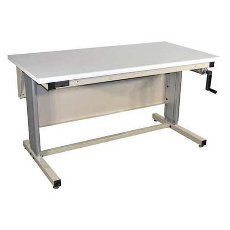 Ergo-line Workstation, White Plastic Laminate With 90 Deg Rolled Front Edge, Light Beige Frame - 60 X 30 X 30 In. To 42 In.
