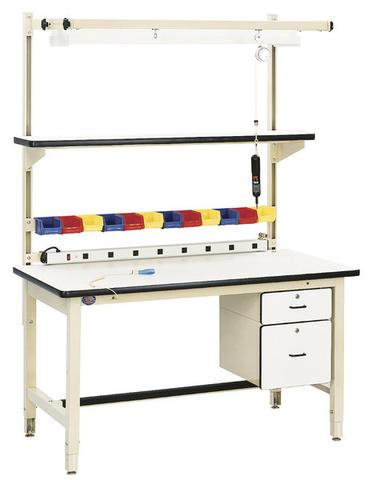 Basic Workstation Model Heavy Duty, White Esd Laminate With 90 Deg Rolled Front Edge, Light Beige Frame - 60 X 30 X 30 In.