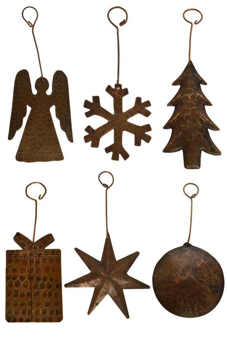 Ccoas1-pkg6 Hand Hammered Copper Variety Of Christmas Ornaments - 6 Pieces
