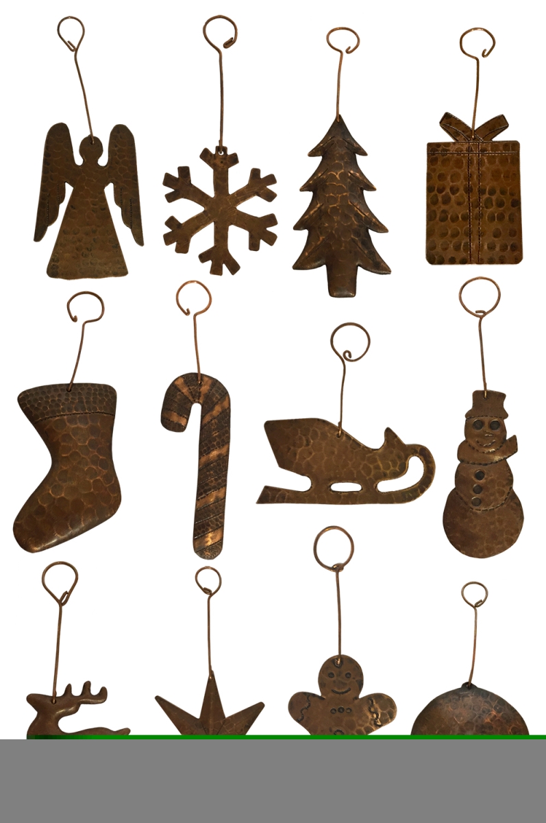 Ccocas-pkg12 Hand Hammered Copper Christmas Ornaments - 12 Pieces