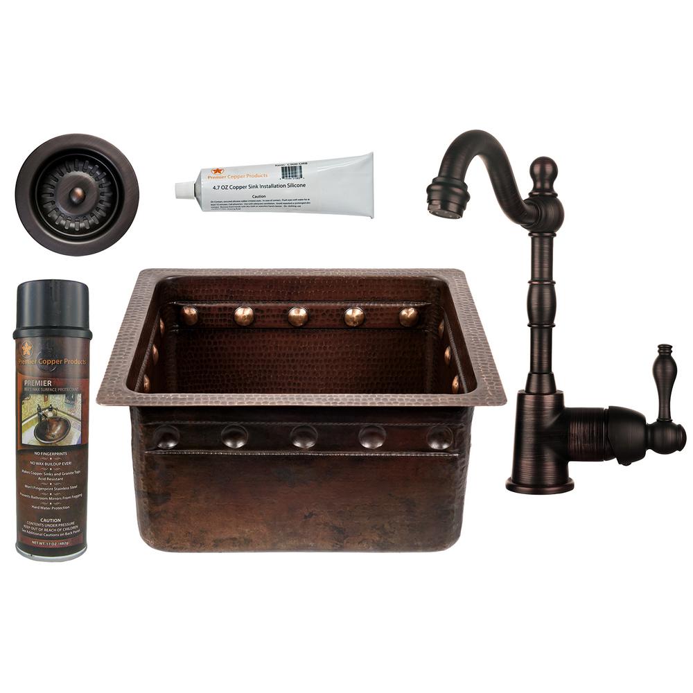 Bsp4-brec16dbbs-d Oil Rubbed Bronze 16 In. Single Basin Bar Sink With Bar Faucet, Drain Assembly