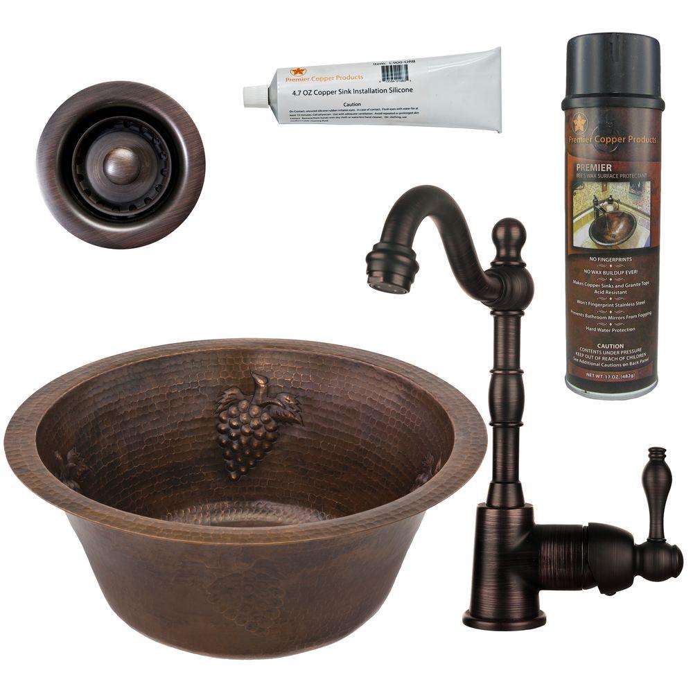 Bsp4-br16gdb2-b All-in-one Dual Mount Copper 16 In. 0 Hole Round Bar Prep Sink In Oil Rubbed Bronze With Grapes
