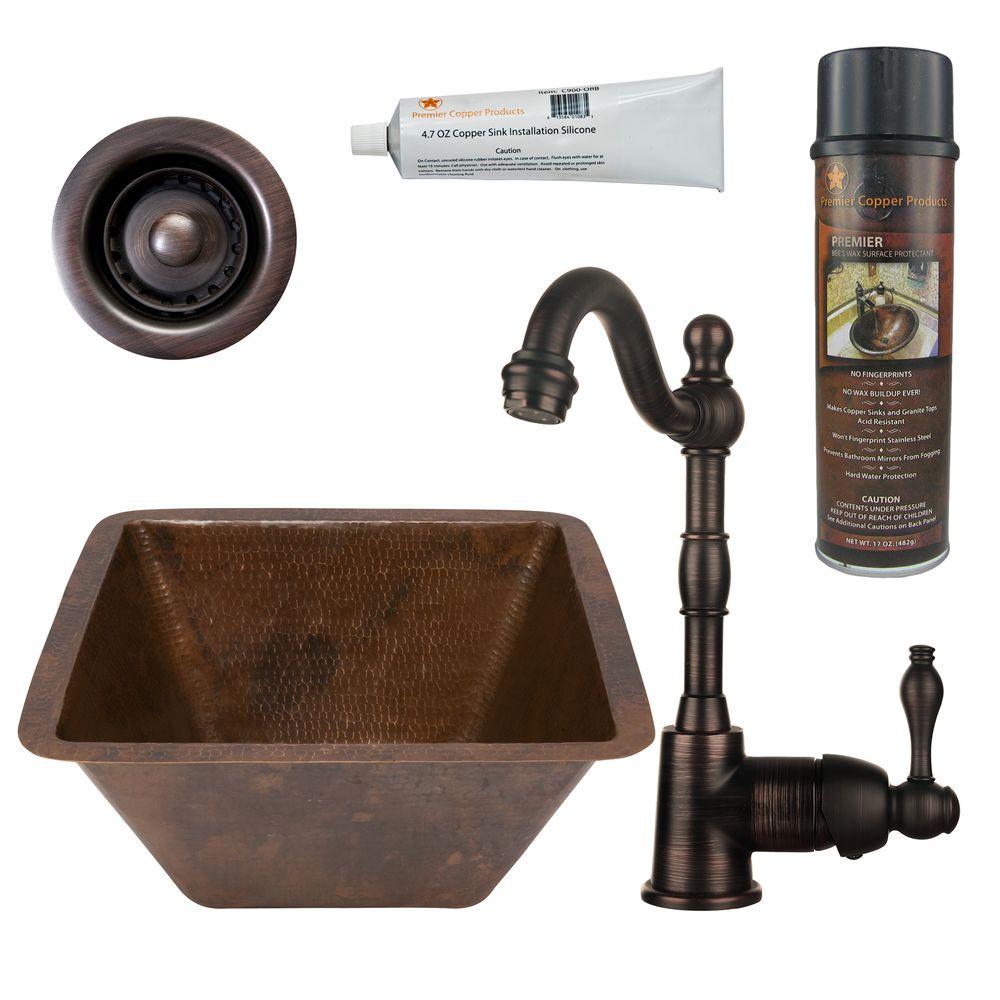 Bsp4-bs15db3-d Dual Mount Hammered Copper 15 In. 0-hole Square Bar Prep Sink In Oil Rubbed Bronze
