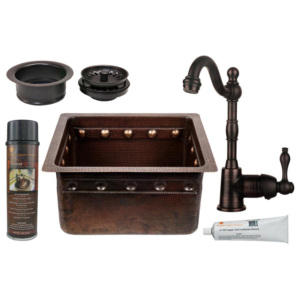 Bsp4-brec16dbbs-g Oil Rubbed Bronze 16 In. Single Basin Bar Sink With Bar Faucet, Drain Assembly