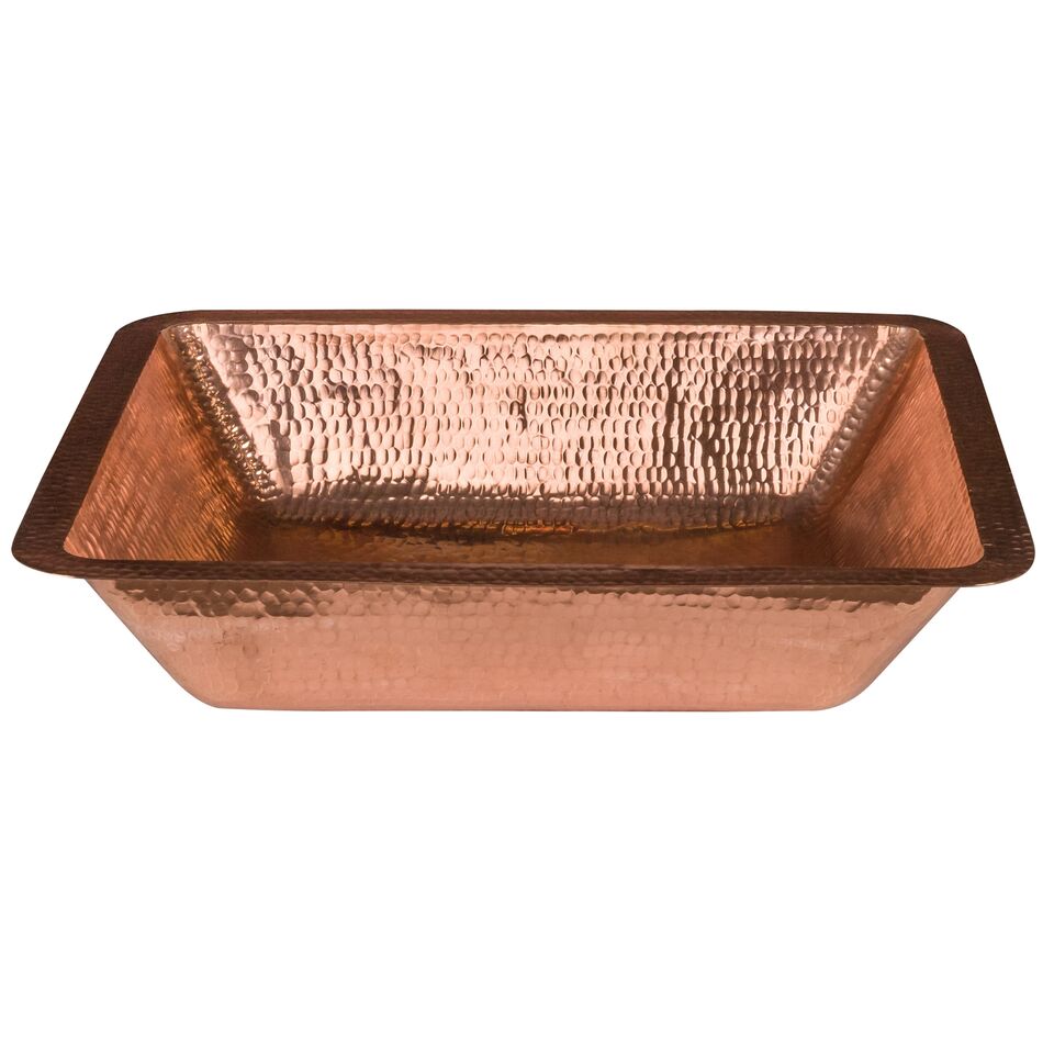 Lrec19pc 19 In. Rectangle Under Counter Hammered Copper Bathroom Sink In Polished Copper