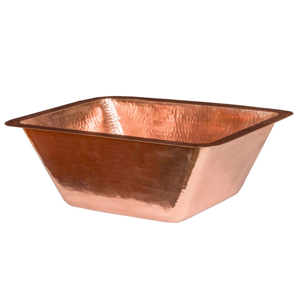 Lrecpc 17 In. Rectangle Under Counter Hammered Copper Bathroom Sink In Polished Copper