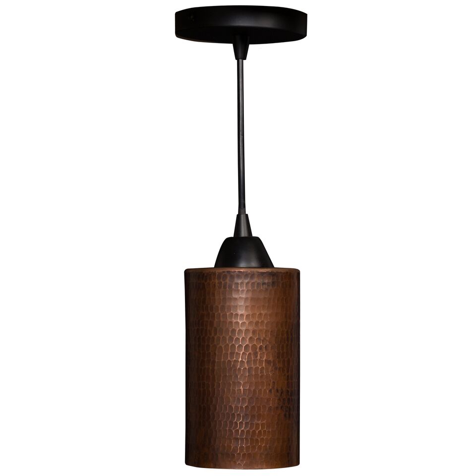 L700db 4 In. Hand Hammered Copper Round Cylinder Pendant Light - Oil Rubbed Bronze