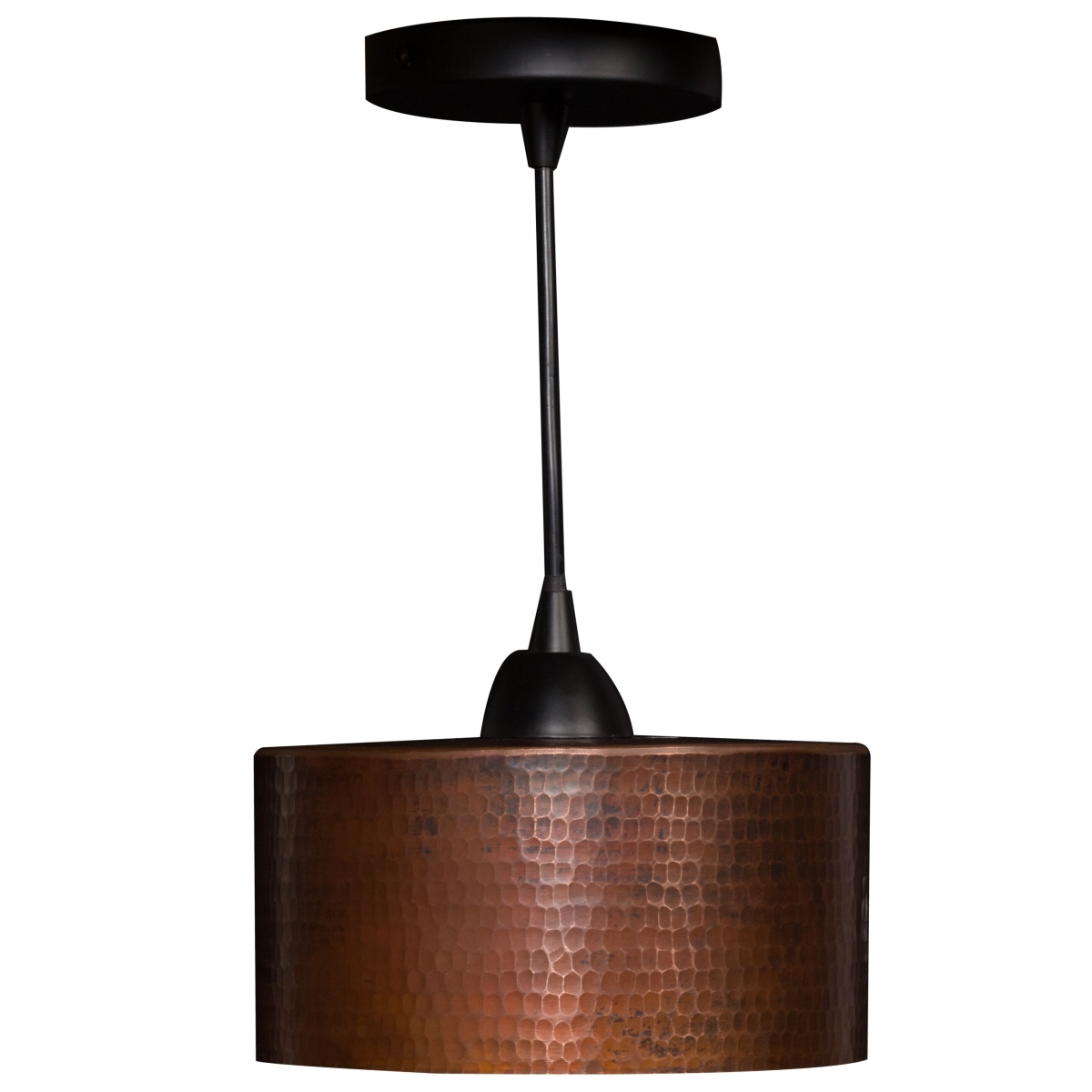 L900db 8 In. Hand Hammered Copper Round Cylinder Pendant Light - Oil Rubbed Bronze