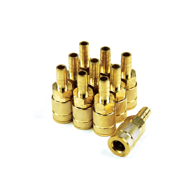 Tc1438bb6-b10-p 6-ball Auto Coupler Brass 0.25 In. X 0.37 In. Standard Hose Barb - Pack Of 10