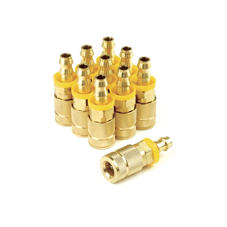 Tc1438pb6-b10-p 6-ball Auto Coupler Brass 0.25 In. X 0.37 In. Push On Barb - Pack Of 10