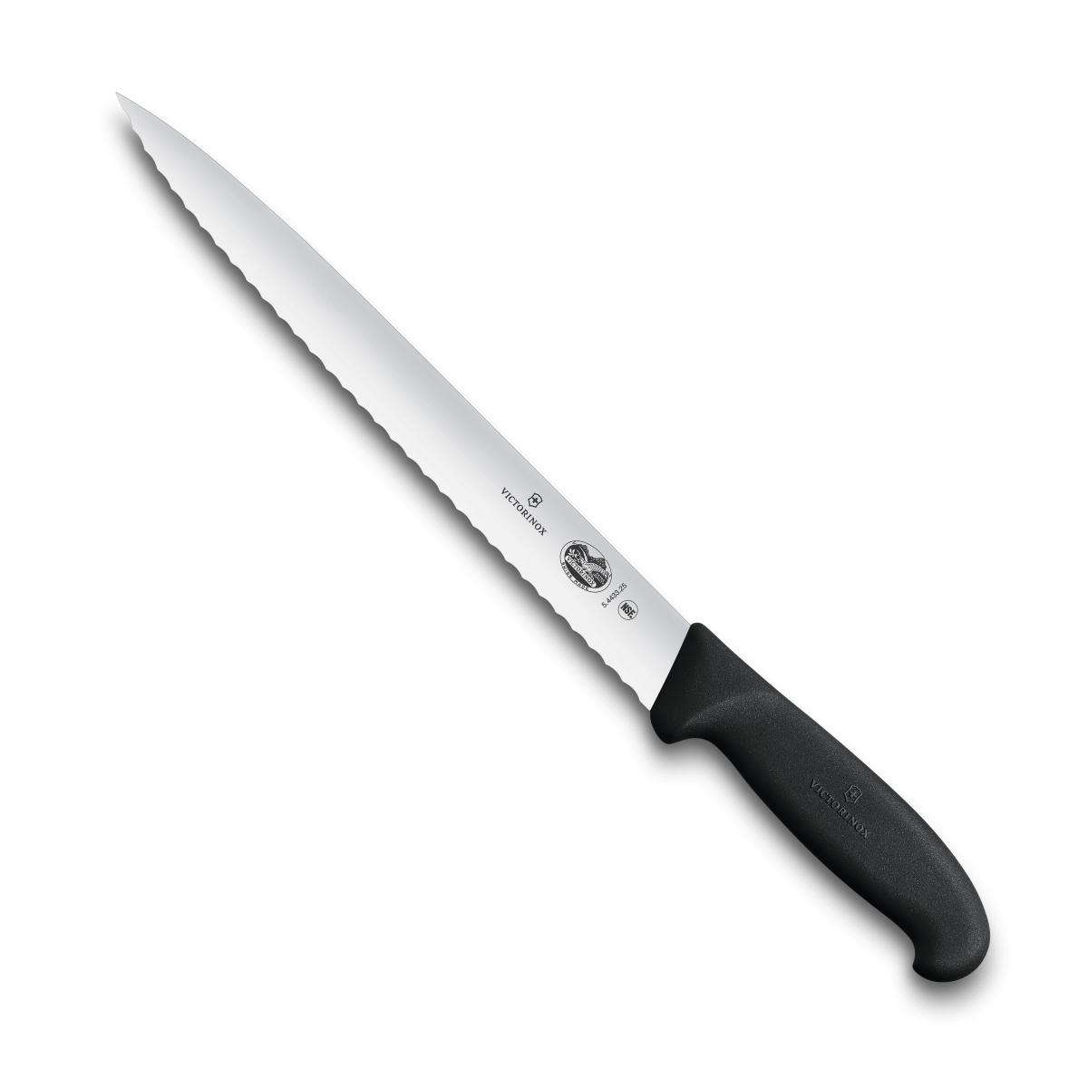Swiss Army Brands Vic-40546 2019 10 In. Victorinox Kitchen Fibrox Pro Black Carving Serrated, Semi-flexible & Pointed Blade With Handle