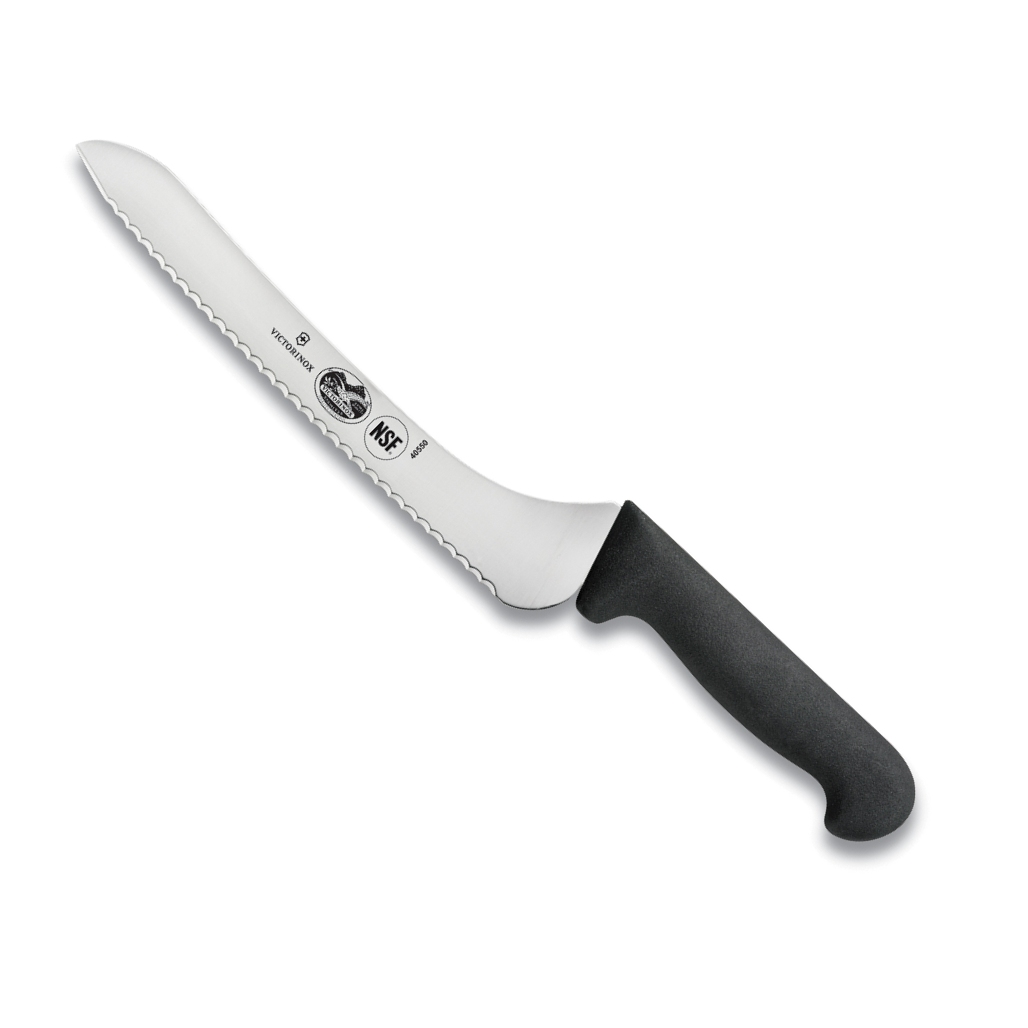 Swiss Army Brands Vic-40550 2019 9 In. Victorinox Kitchen Fibrox Pro Black Chefs Serrated, Offset Blade With Handle