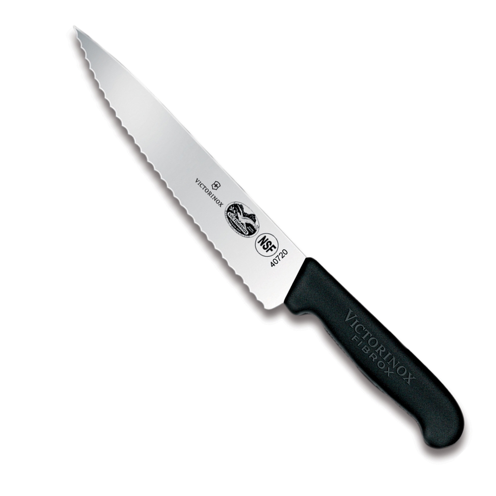 Swiss Army Brands Vic-40720 2019 7 In. Victorinox Kitchen Fibrox Pro Chefs Serrated Blade With Handle, Black