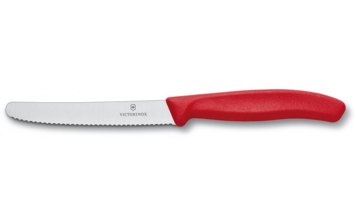 Swiss Army Brands Vic-6.7831 2019 4 In. Victorinox Kitchen Swiss Classic Utility Serrated, Round Blade With Handle, Red