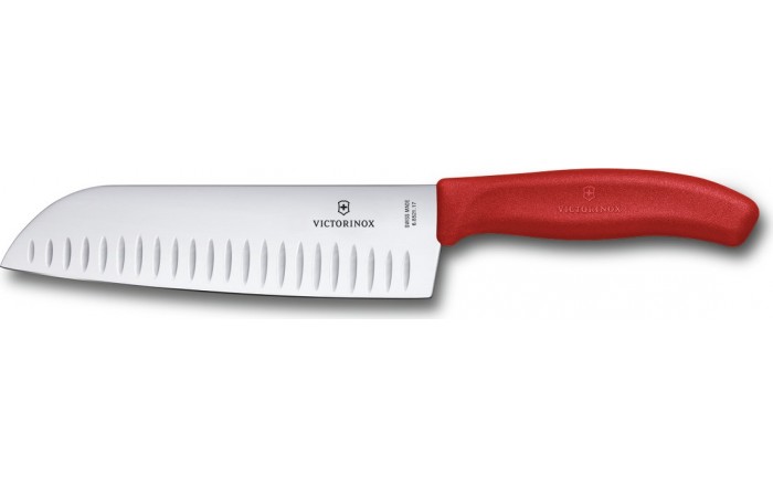 Swiss Army Brands Vic-6.8521.17g 2019 7 In. Victorinox Kitchen Swiss Classic Santoku Granton Blade With Handle, Red
