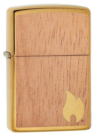 UPC 191693096835 product image for ZIP-29901 2019 Flame On Wood Brushed Brass with Emblem Lighter, Mahogany | upcitemdb.com