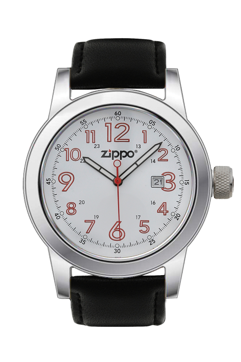 Zip-45002 White Face Casual Leather Watch, Brown
