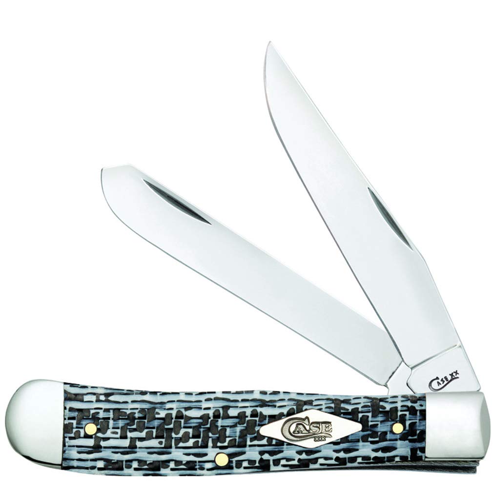 CAS-38920 2019N Carbon Fiber Weave Smooth Trapper Folding Knife - White & Black
