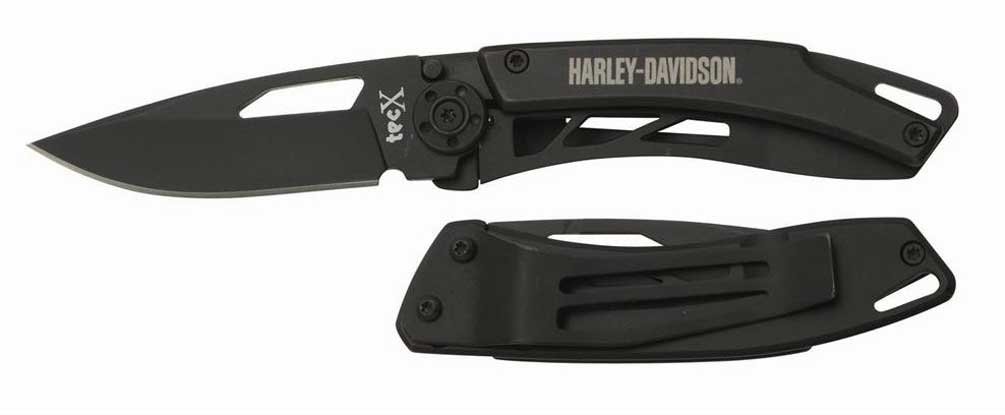 CAS-52092 2019 Harley Davidson Tec X Exo-Lock Stainless Skeleton Black Hard Coat Folding Knife