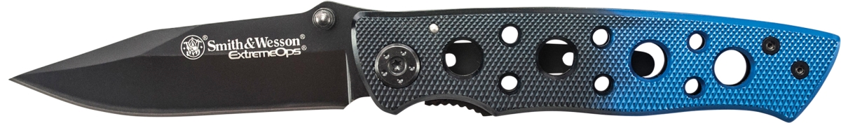 Saw-ck111 2019 Smith & Wesson Extreme Ops With Drop Point Blade & Aluminum Handle, Black & Blue