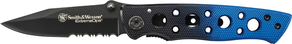 Saw-ck111s 2019 Smith & Wesson Extreme Ops With 40 Percent Serrated Drop Point Blade, Black & Blue